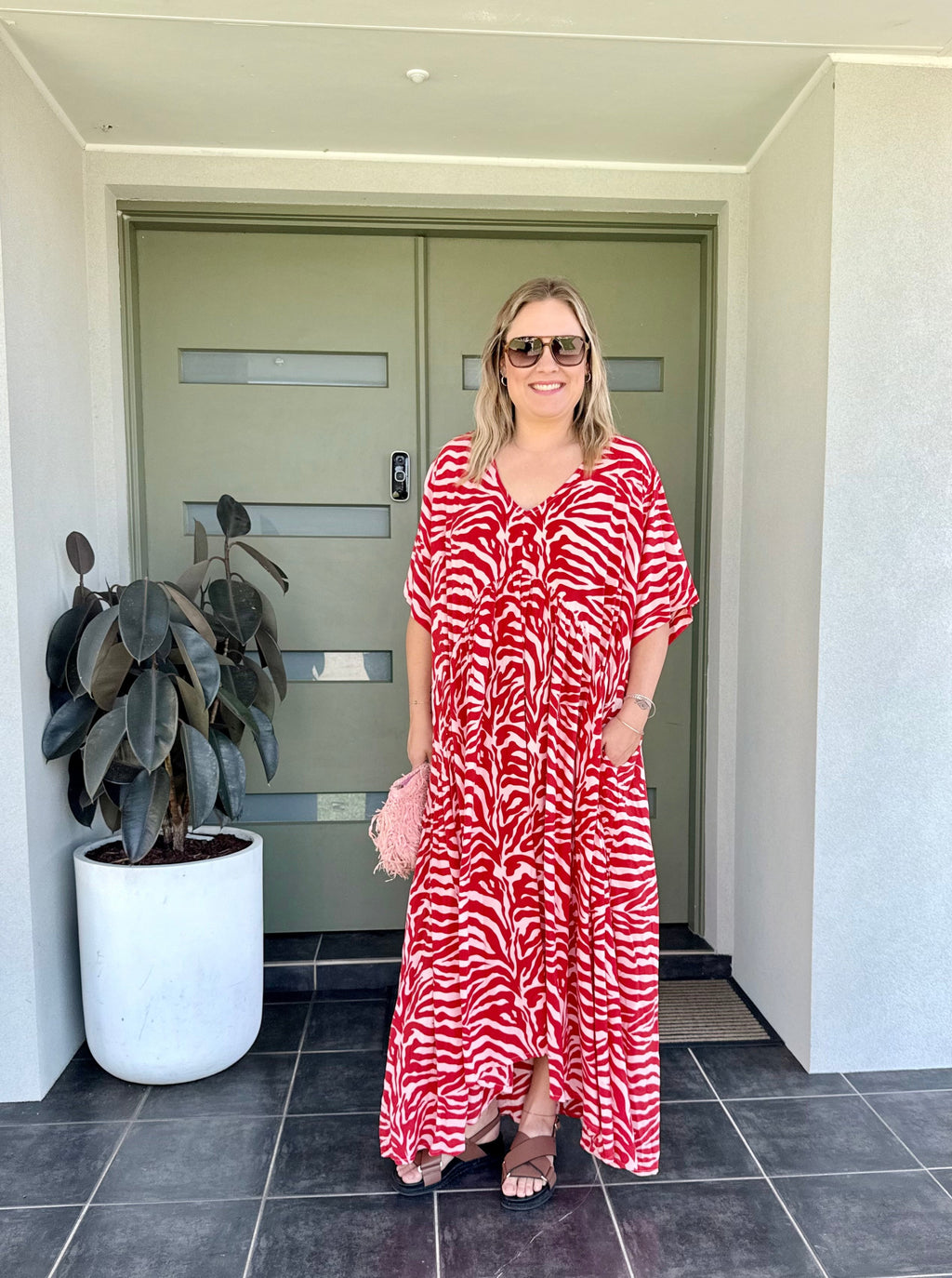 WILLOW DRESS - Zebra red and pink