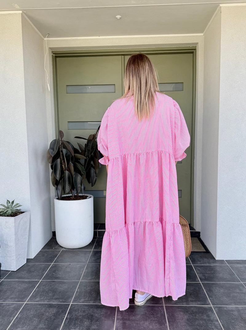 KYLIE DRESS - pink and white stripe