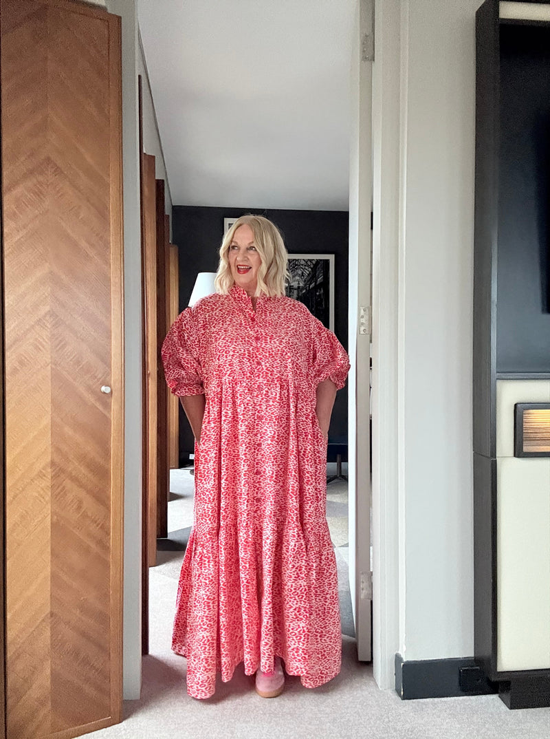 women dress pink and red leopard