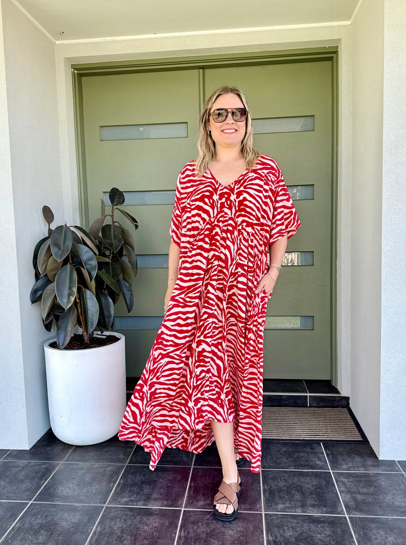 WILLOW DRESS - Zebra red and pink