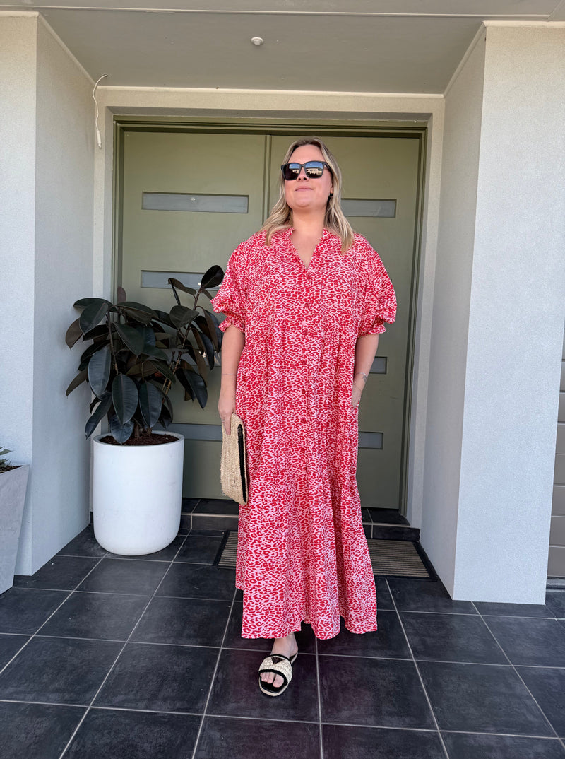 women dress leopard pink and red