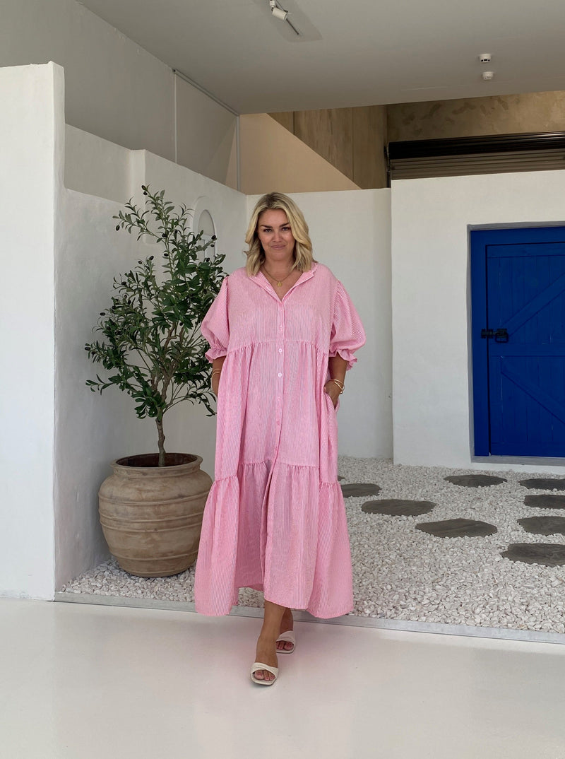 KYLIE DRESS - pink and white stripe