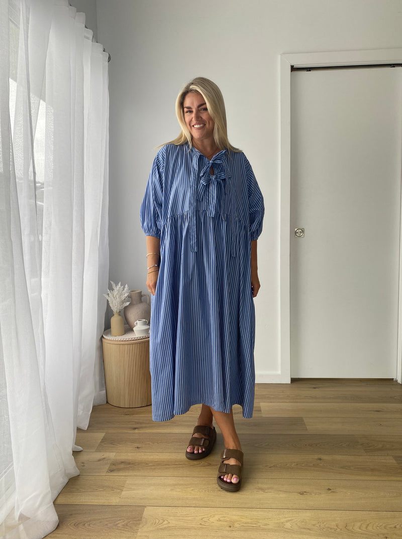 blue cotton dress slow fashion