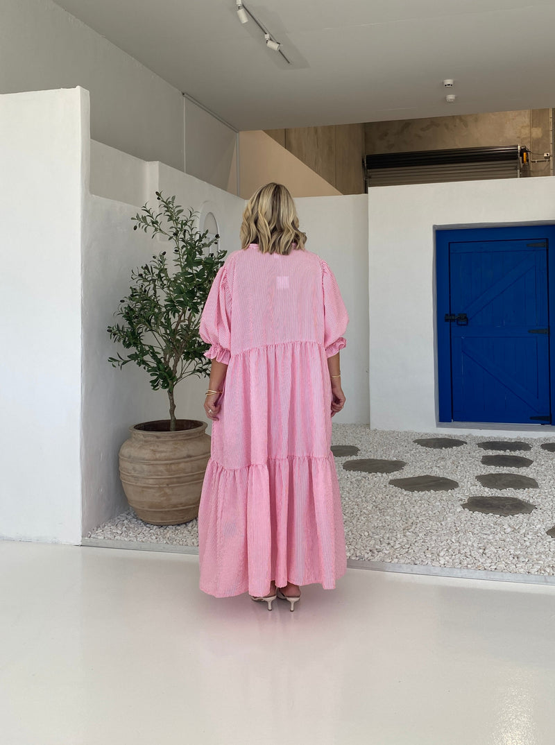 KYLIE DRESS - pink and white stripe