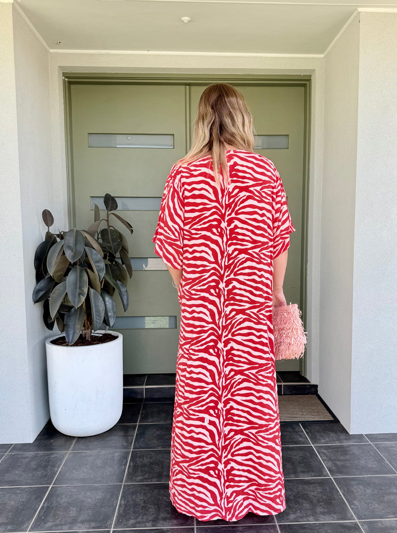 WILLOW DRESS - Zebra red and pink