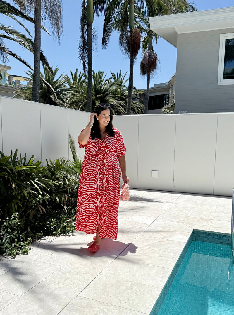 WILLOW DRESS - Zebra red and pink