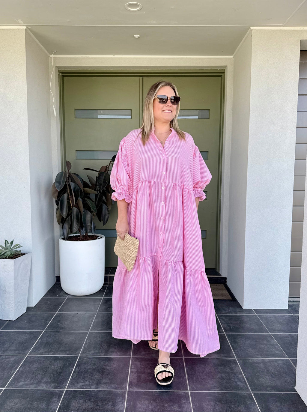 KYLIE DRESS - pink and white stripe