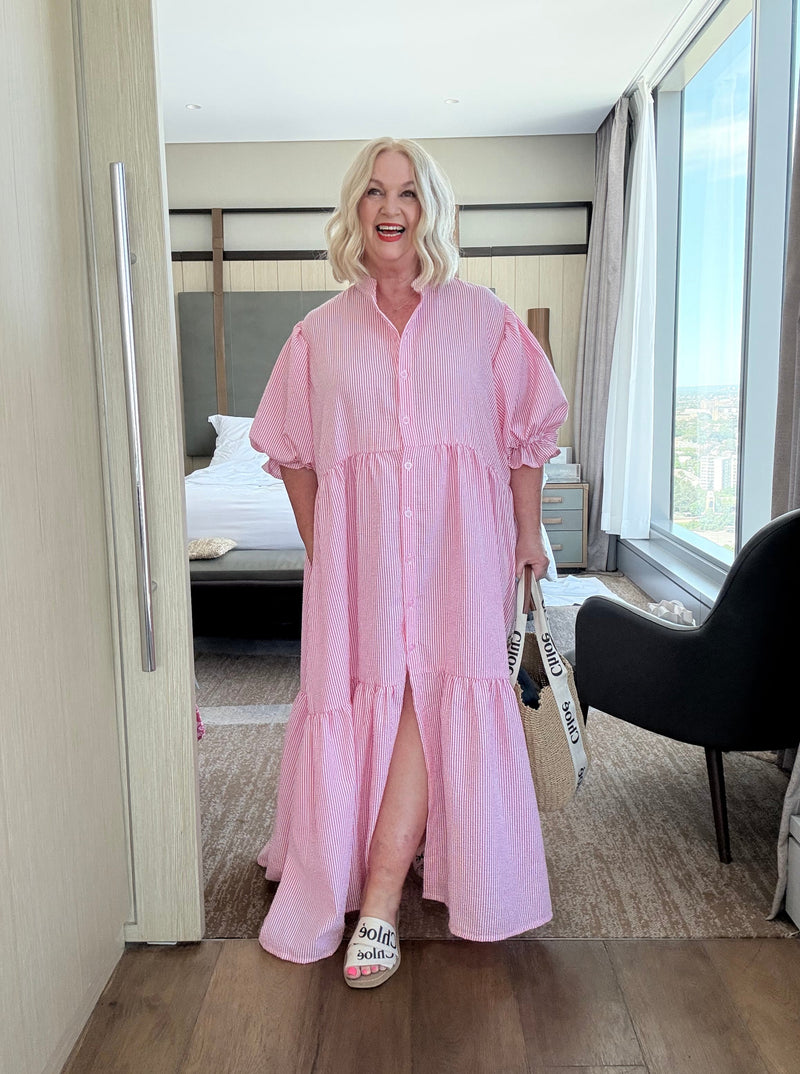 KYLIE DRESS - pink and white stripe