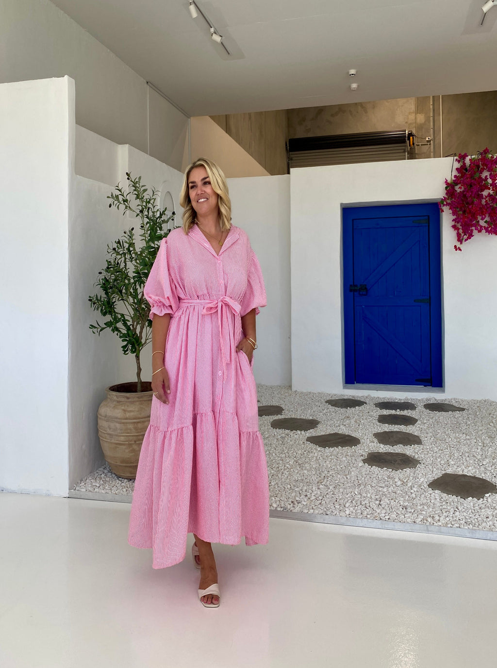 KYLIE DRESS - pink and white stripe