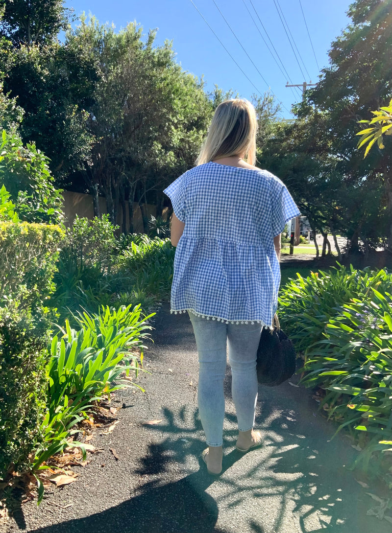 ethical-australian-fashion-ladies-gingham-blouse-top-back-size-medium